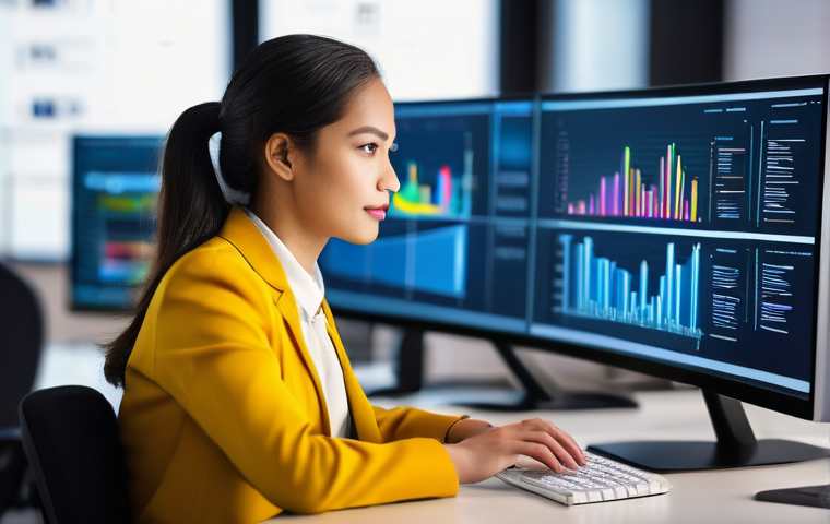 전이 학습 촉진 기법을 위한 팀워크와 협업 - **Prompt:** "A highly focused female data scientist, in her late 20s, with a thoughtful expression, ...