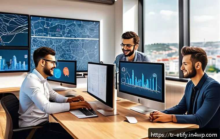 전이 학습의 상용화 가능성 - A modern Turkish startup office environment showing a diverse team of young professionals collaborat...